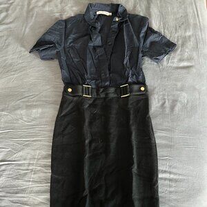 Tory Burch Blue & Black Button Up Bodycon Dress